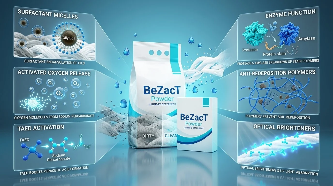 The molecular action and multi-system cleaning architecture of BeZacT Powder