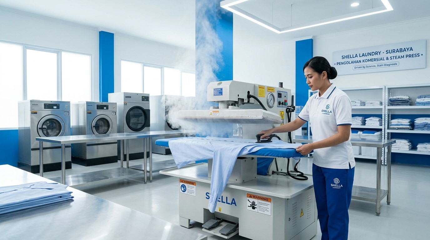 Commercial-grade laundry processing at Shella Laundry Surabaya