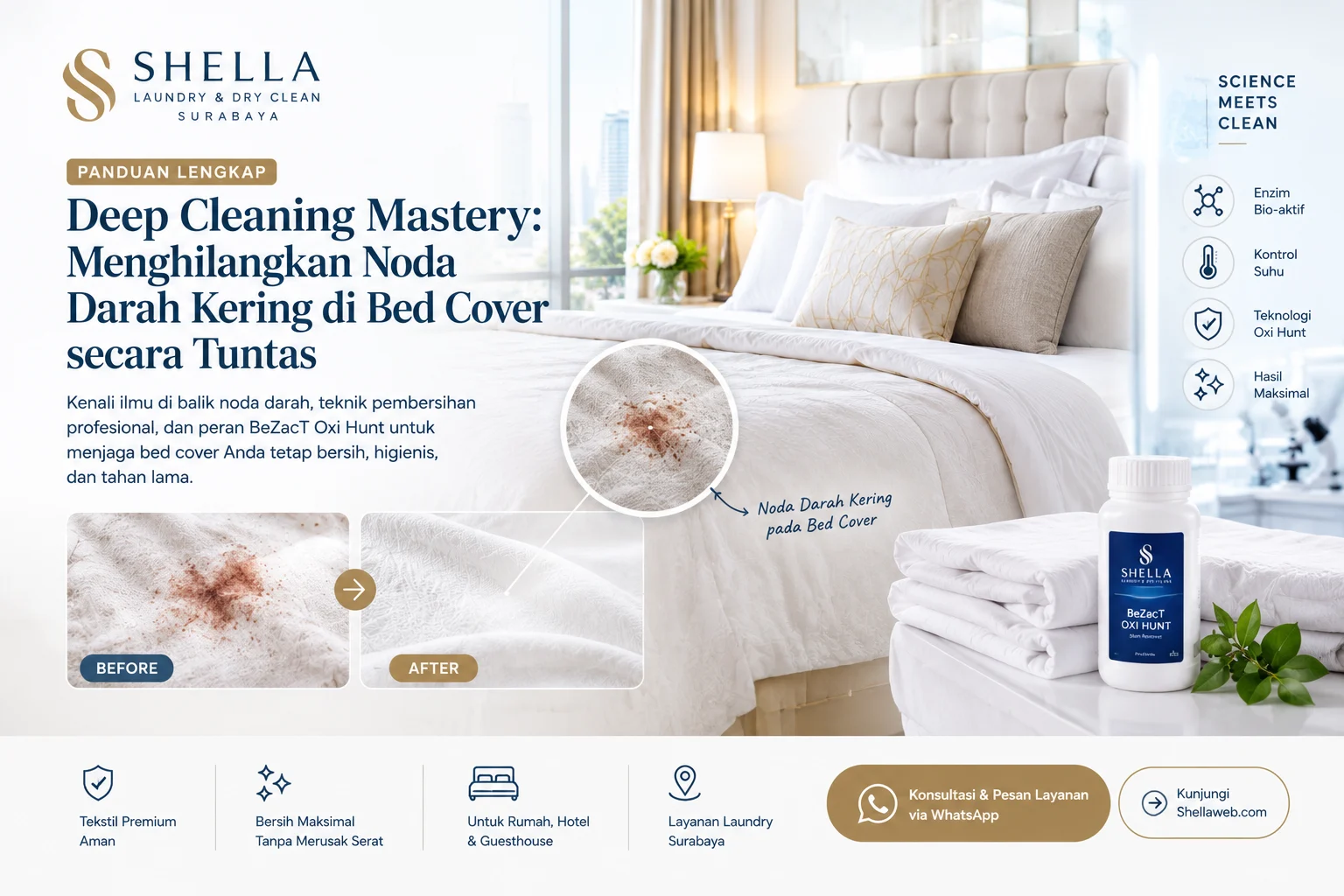 Panduan profesional menghilangkan noda darah kering bed cover dengan pemeriksaan tekstil dan penanganan noda terkontrol
