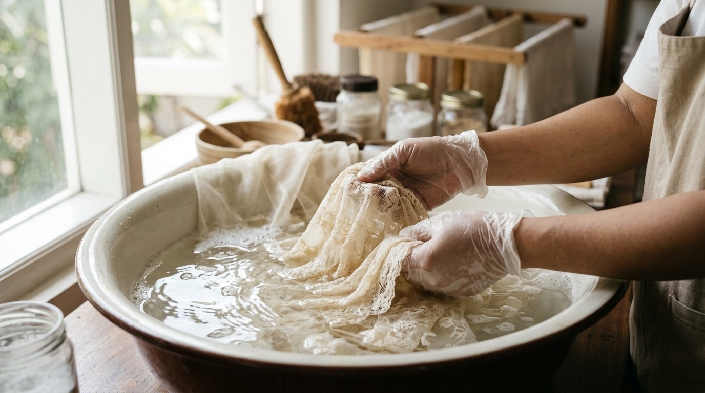 Specialized hand care during curtain cleaning surabaya