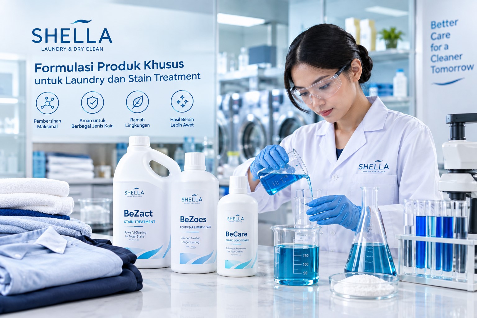 Formulasi produk khusus untuk laundry dan stain treatment SHELLA