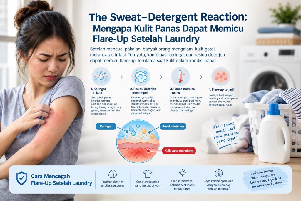 Infografis Ilustrasi The Sweat-Detergent Reaction: Mengapa Kulit Panas Dapat Memicu Flare-Up Setelah Laundry