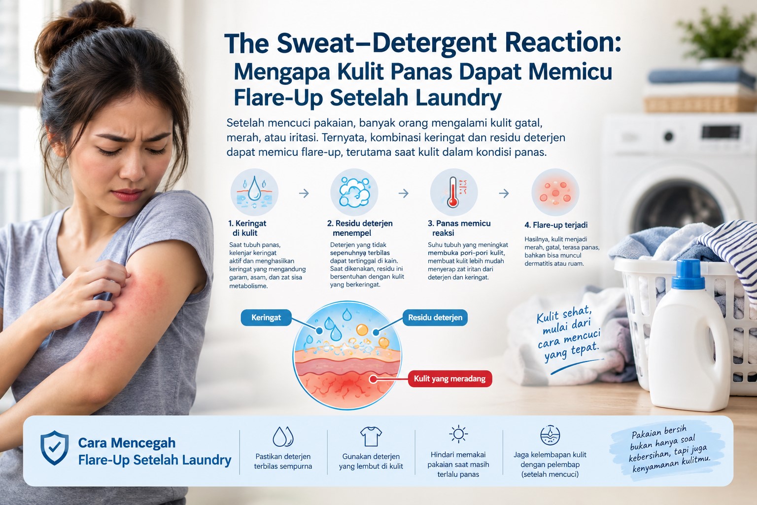 Infografis Ilustrasi The Sweat-Detergent Reaction: Mengapa Kulit Panas Dapat Memicu Flare-Up Setelah Laundry