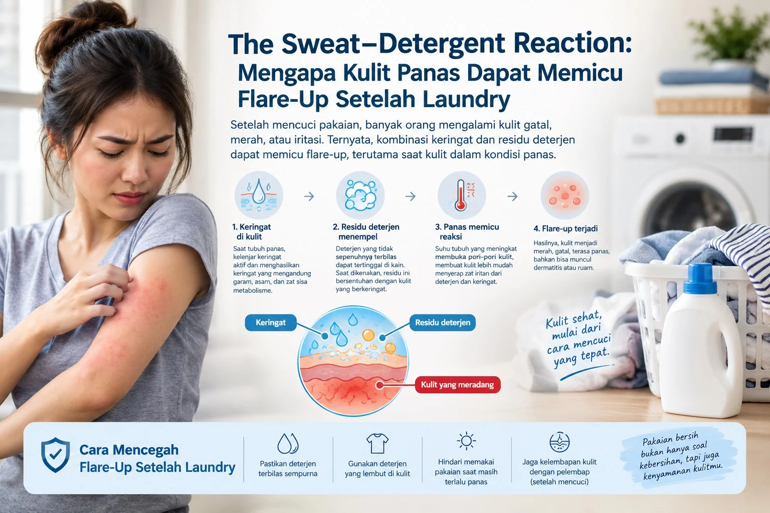 Infografis Ilustrasi The Sweat-Detergent Reaction: Mengapa Kulit Panas Dapat Memicu Flare-Up Setelah Laundry