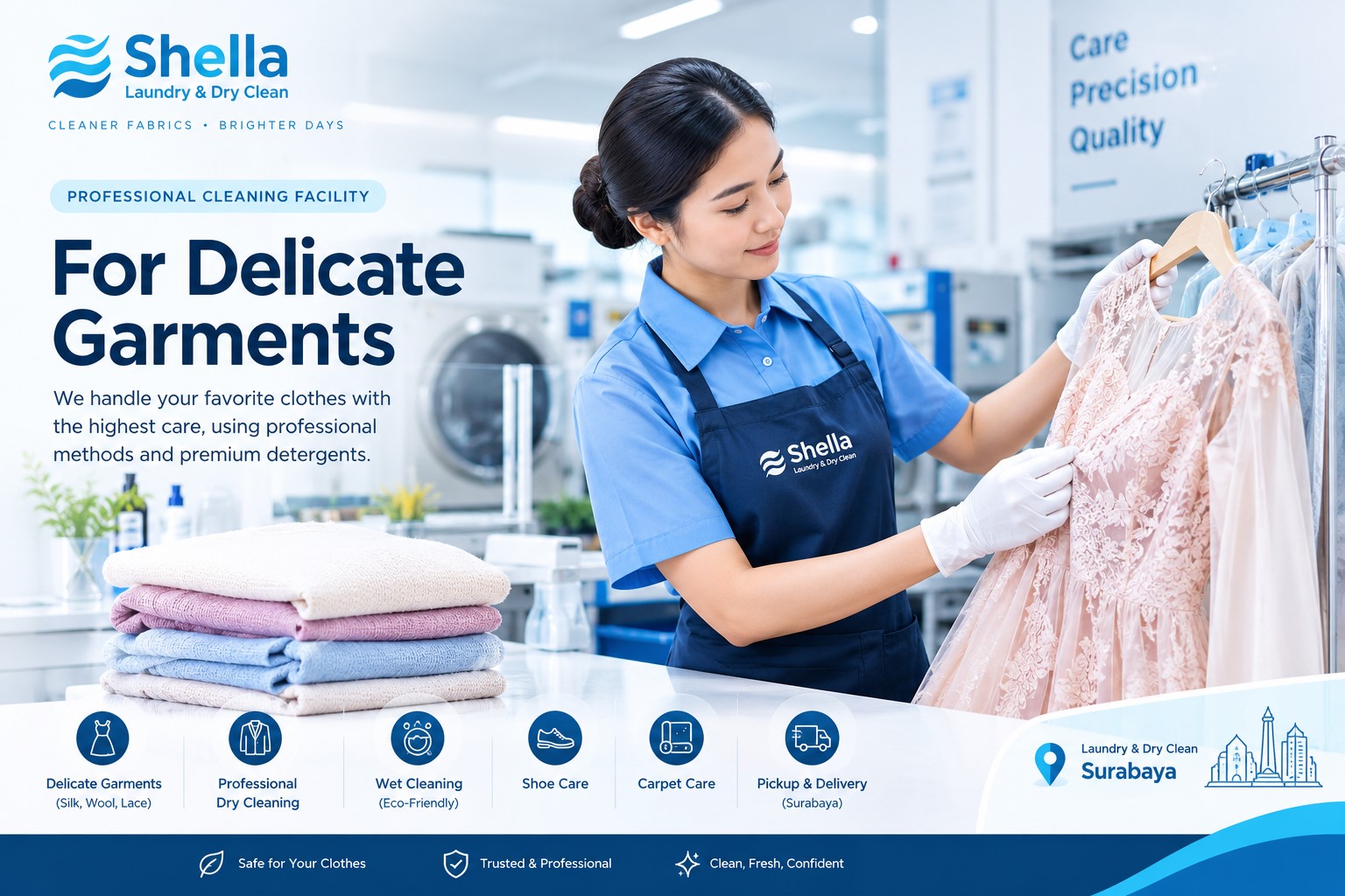 Shella Laundry Surabaya professional cleaning facility for delicate garments