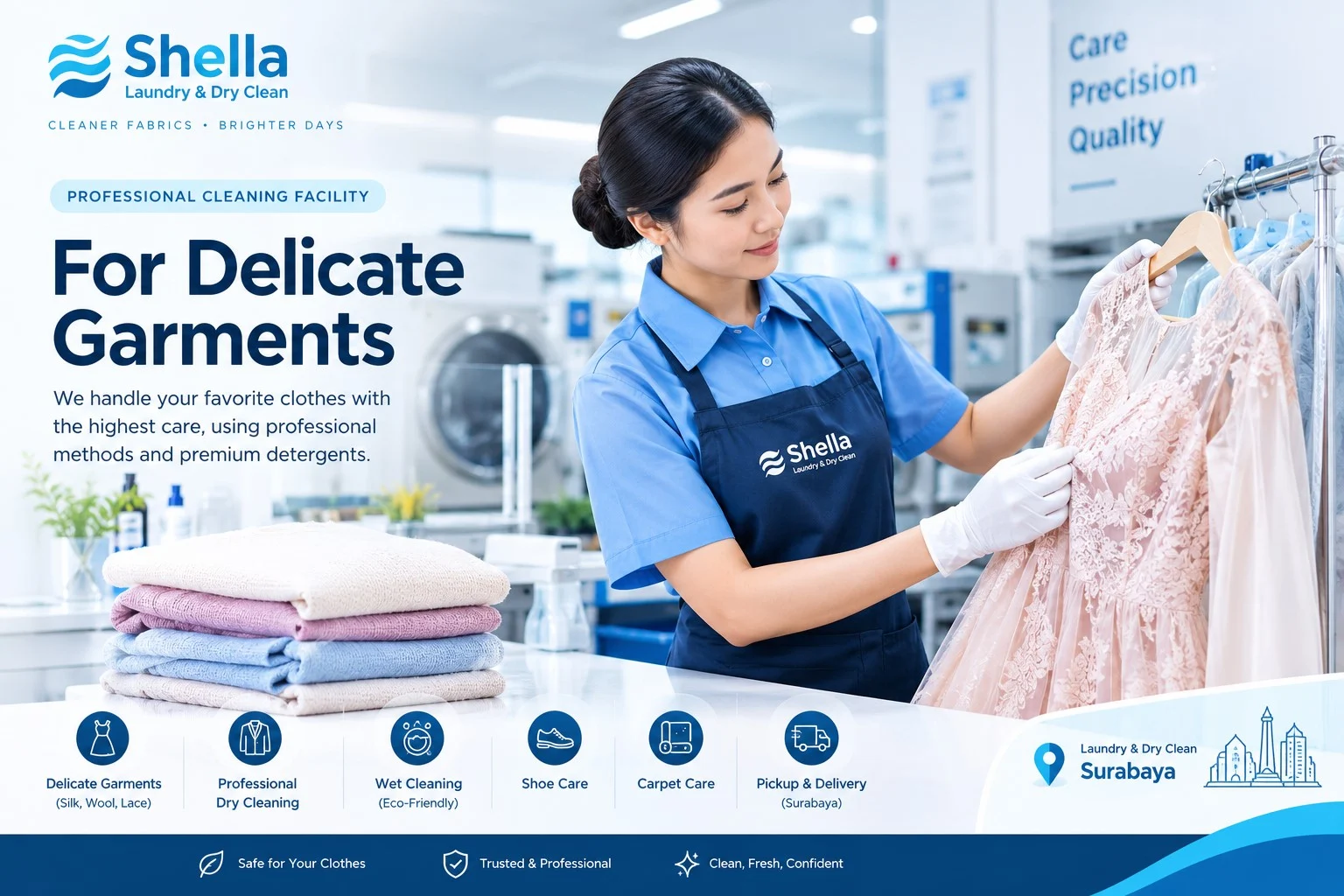 Shella Laundry Surabaya professional cleaning facility for delicate garments