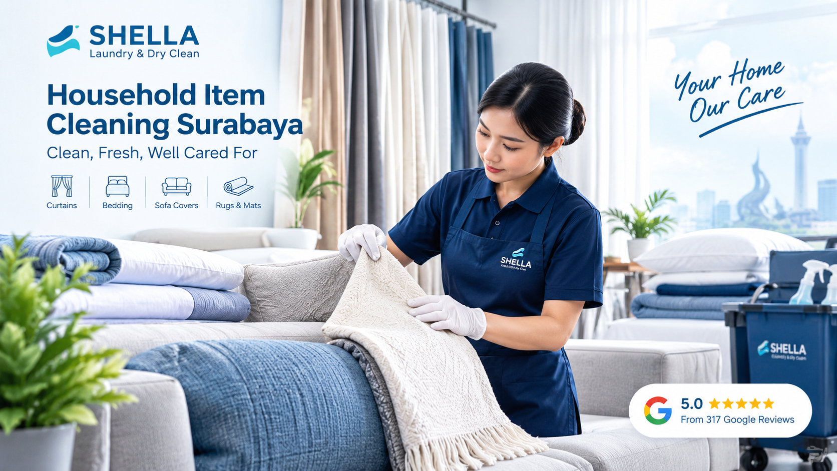 Pembersihan tekstil rumah tangga termasuk sprei dan cover sofa di Surabaya
