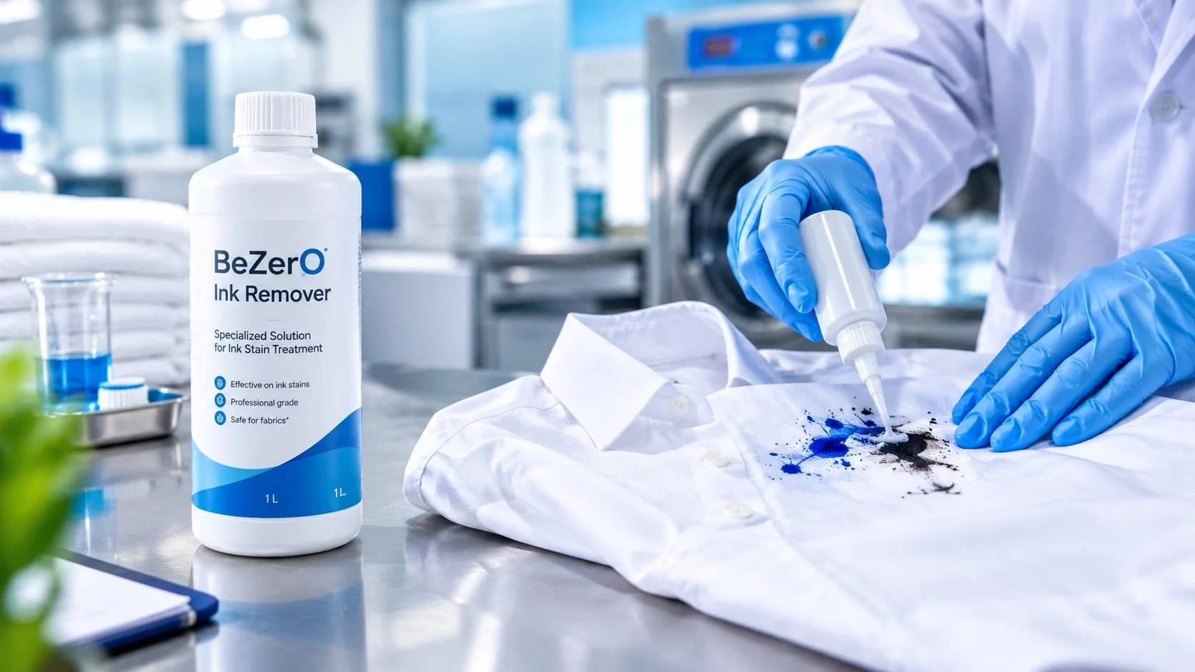 BeZerO Ink Remover internal professional ink stain treatment at SHELLA Laundry Surabaya