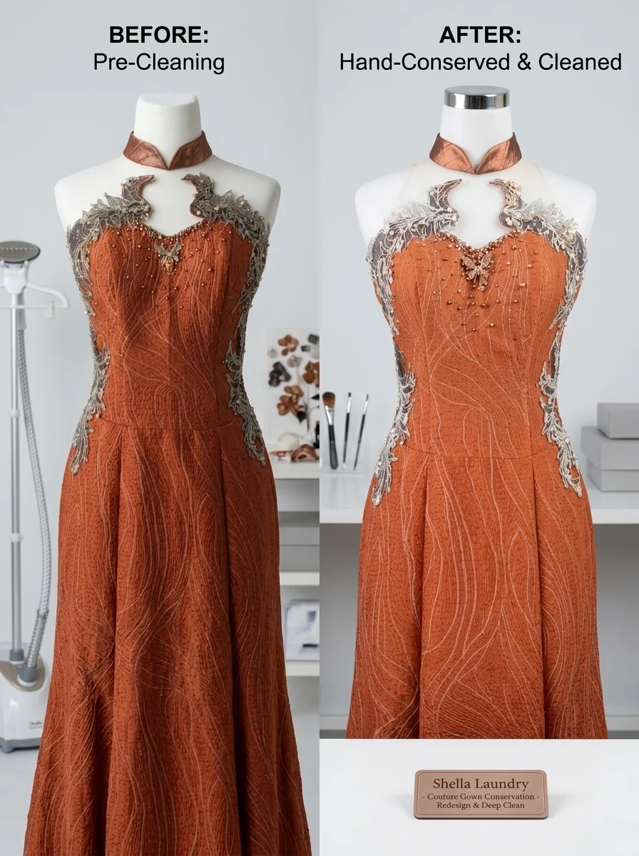 Couture wedding gown care at Shella Laundry Surabaya