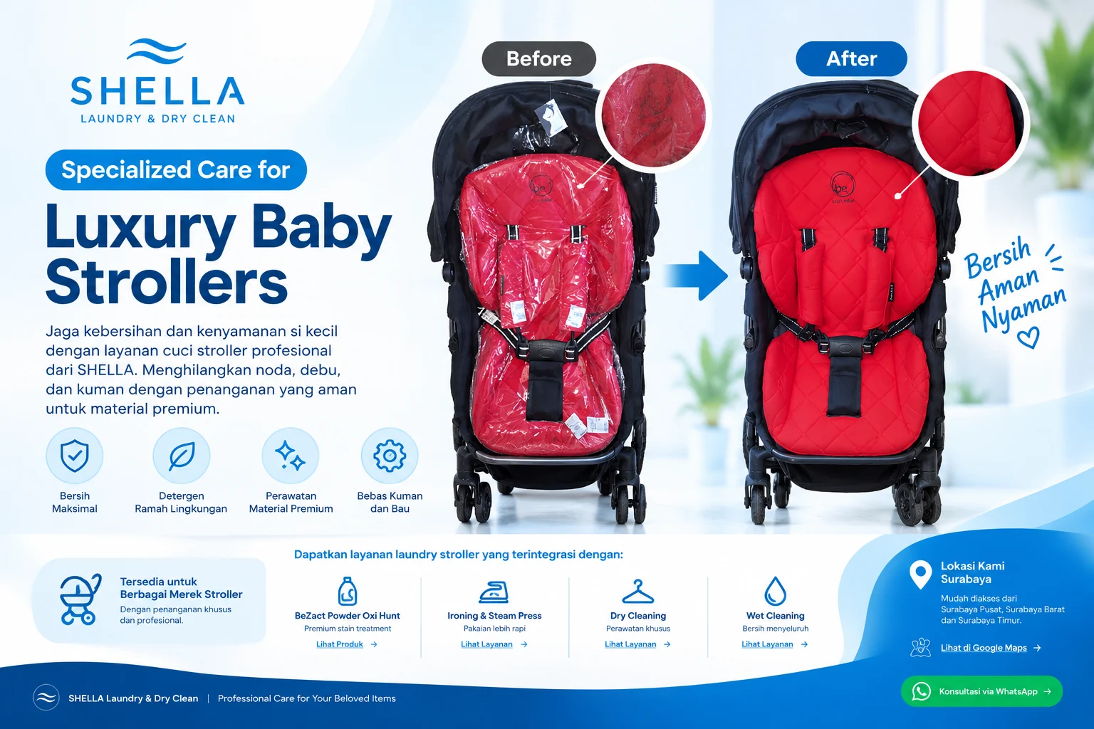 Steam sanitization during baby stroller cleaning surabaya