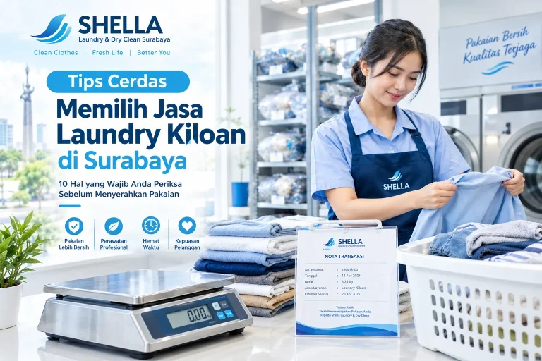 Tips memilih laundry kiloan terpercaya Surabaya dengan penimbangan pakaian dan nota transparan.