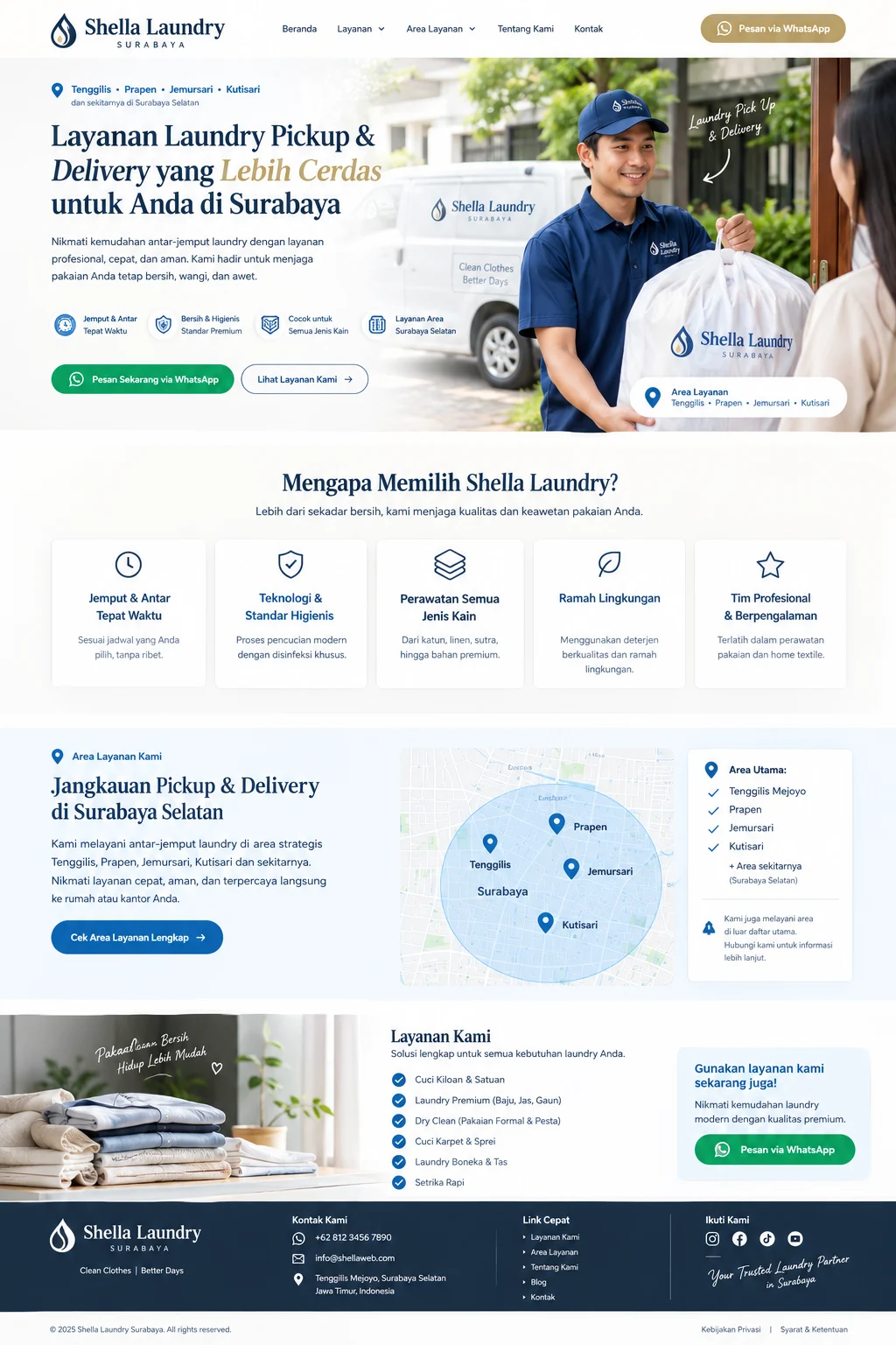 Layanan laundry pickup dan delivery Shella Laundry untuk pelanggan di Surabaya Selatan