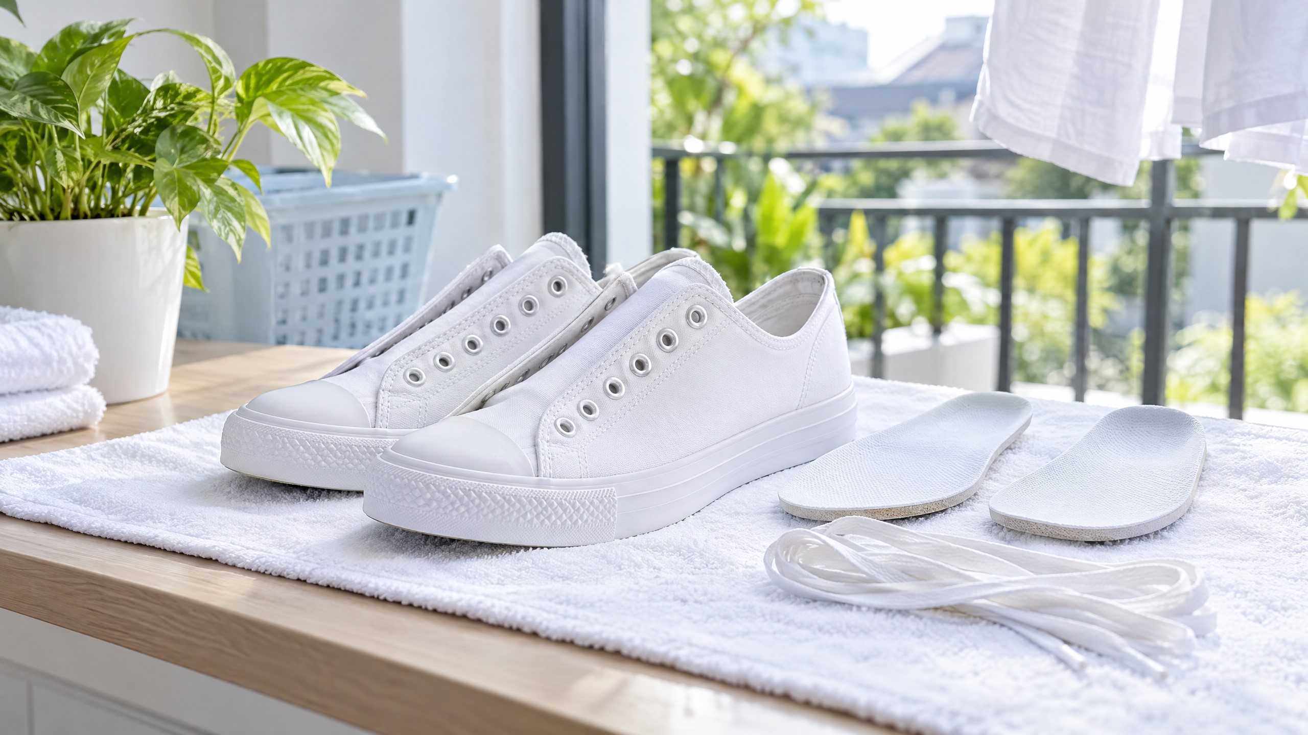 Sneaker canvas dikeringkan dengan sirkulasi udara yang baik untuk mencegah jamur