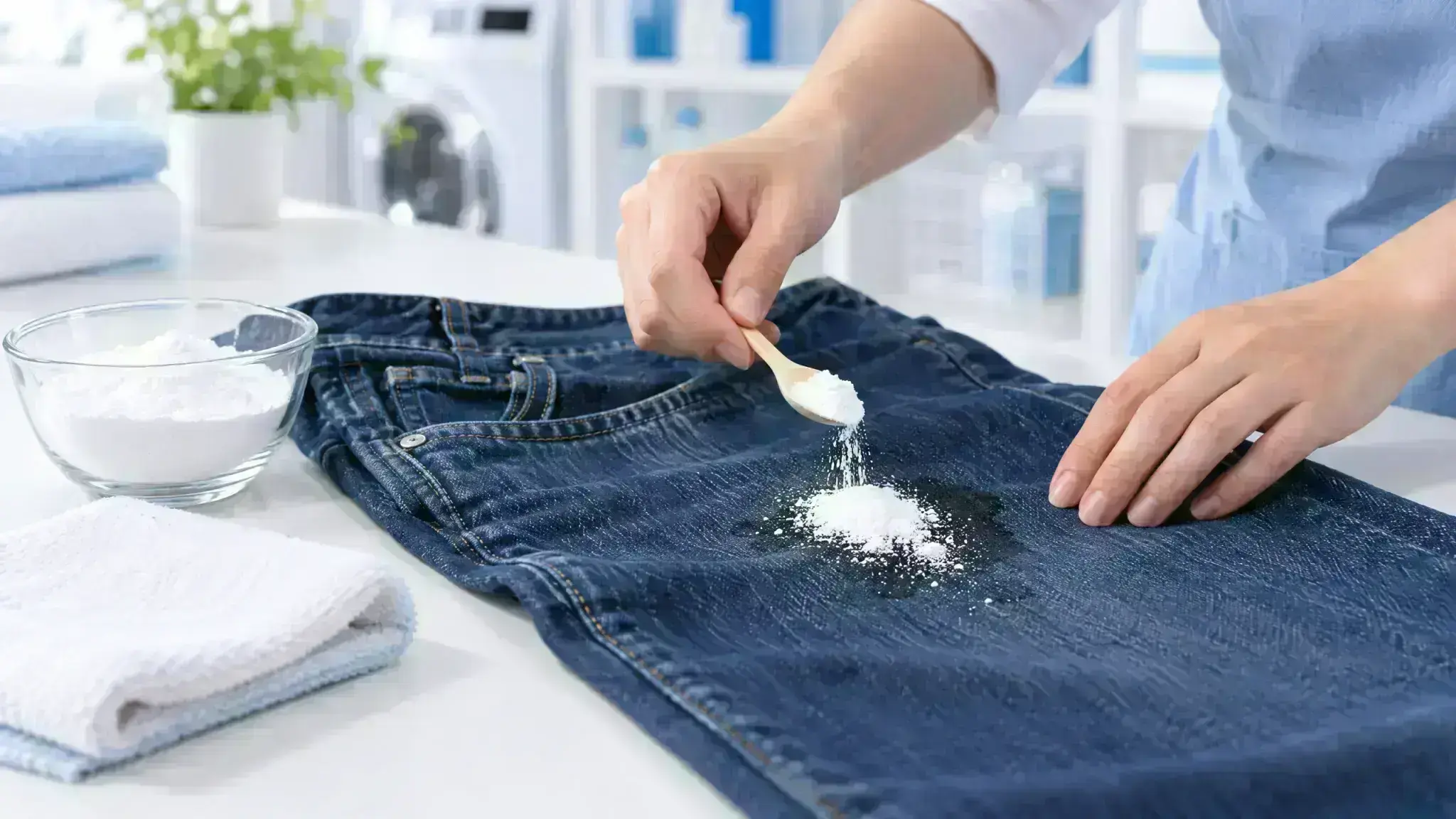 Langkah menyerap noda minyak pada jeans dengan serbuk penyerap