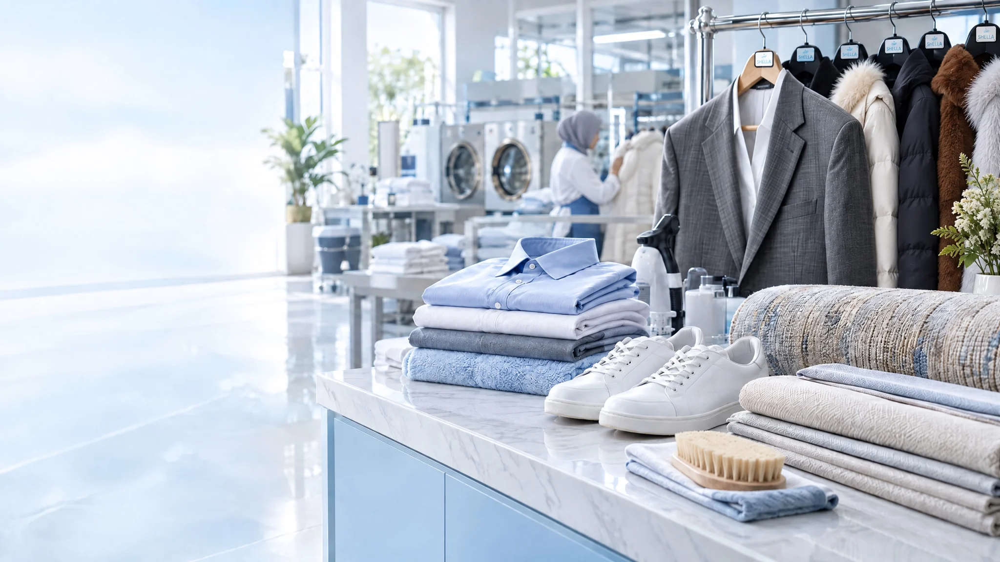 SHELLA professional laundry and dry cleaning operation in Surabaya