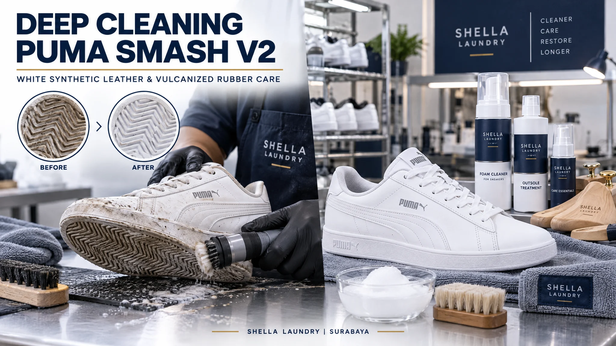 Cuci Puma smash v2Surabaya - SHELLA Laundry