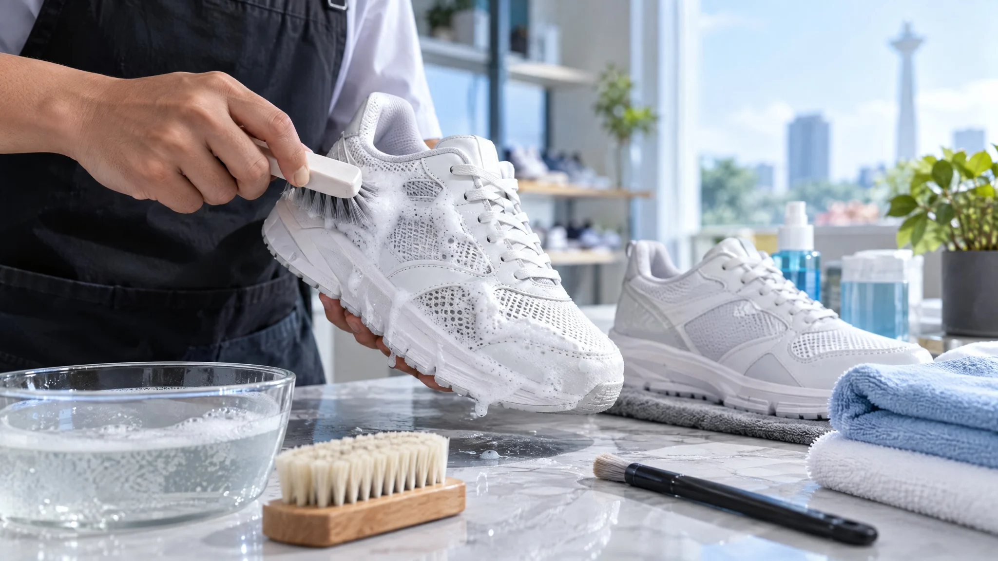 Deep cleaning dan foaming treatment untuk sneaker putih