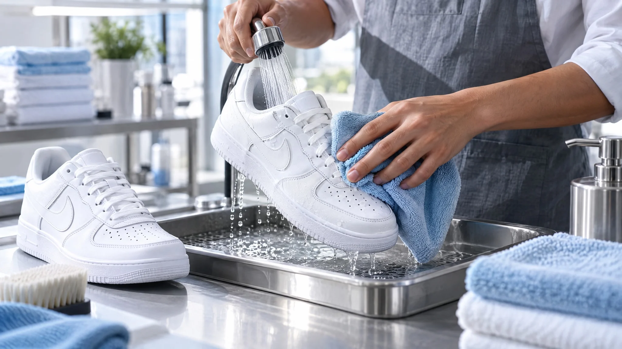 Rinsing dan moisture extraction pada proses cleaning sepatu