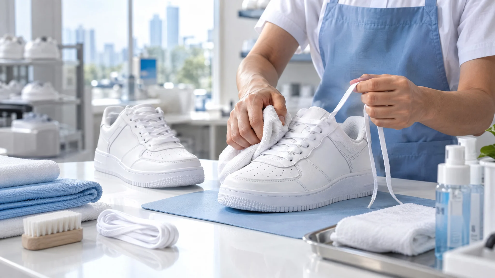 BeZoes whitening dan final quality control sneaker putih SHELLA